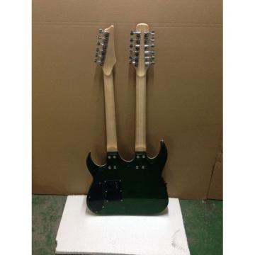 Custom Ibanez JEM 7V Green Double Neck Acoustic Electric 6 12 Strings Guitar