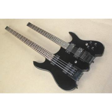 Custom Shop Double Neck Black Steinberger Headless 4 String Electric Bass 6 String Guitar