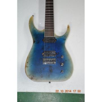 Custom Shop 7 String Transparent Blue Birds Eye Black Machine Electric Guitar