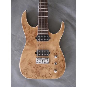 Custom Shop 7 String Natural Birds Eye Electric Guitar  Black Machine