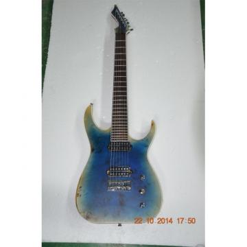 Custom Shop 7 String Transparent Blue Birds Eye Black Machine Electric Guitar