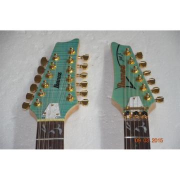 Custom JEM7V Flame Maple Top Sea Foam Green Double Neck 6/12 Strings Guitar