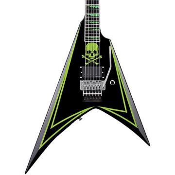 ESP LTD ALEXI 600 Greeny Alexi Laiho Signature Electric Guitar Black with Lime Green Pinstripe and Skull Graphic