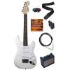 Squier by Fender Mini Strat Electric Guitar Bundle with Amplifier, Cable, Tuner, Strap, Picks, Austin Bazaar Instructional DVD, and Polishing Cloth - Arctic White