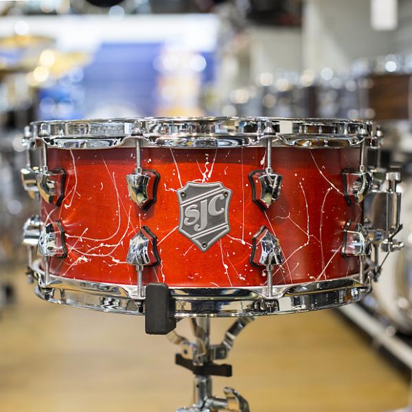Custom SJC Custom 6.5x14 Maple Snare Drum in Red Splatter Lacquer #1 image