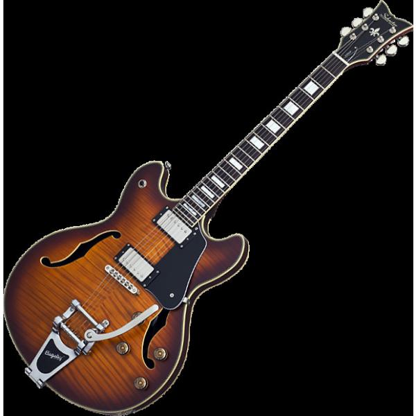 Custom Schecter Corsair Custom Semi-Hollow Electric Guitar in Vintage Sunburst Pearl Finish #1 image