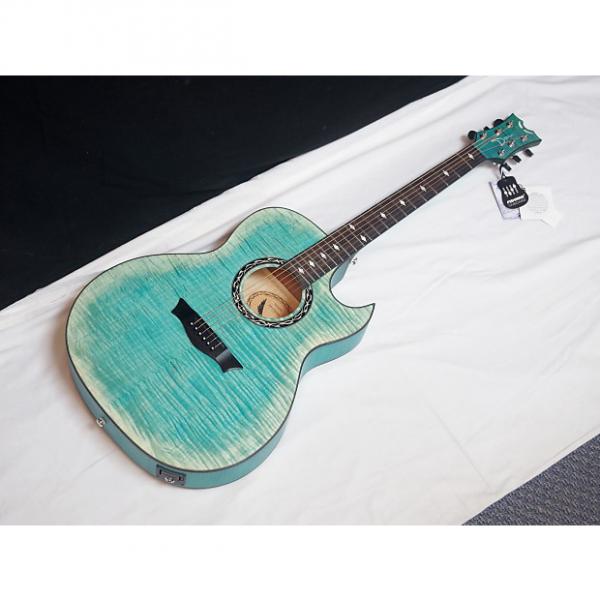 Custom DEAN Exhibition Flame Maple CUTAWAY acoustic A/E GUITAR Faded Denim Blue NEW #1 image