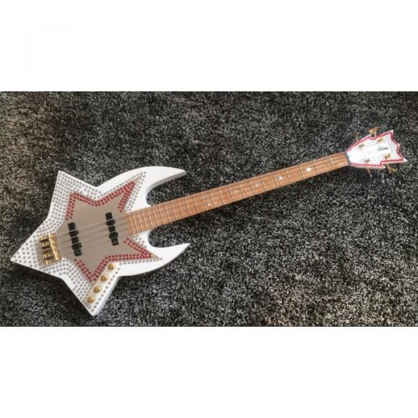 Project Washburn White Bootsy 4 String Bass With Crystals LED Star Inlays #1 image