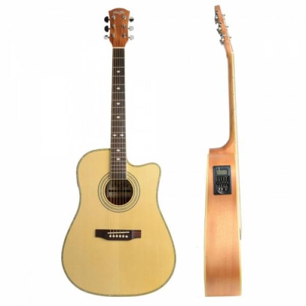 Shuffle 41&quot; Cutaway Electric Acoustic Guitar Wood Color with Pick Strings #2 image