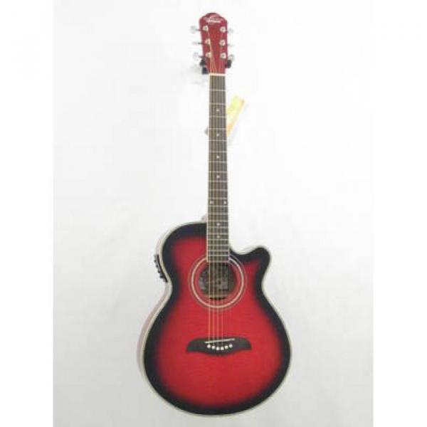Oscar Schmidt OG10CEFTR Flame Transparent Red Electric Acoustic Guitar #1 image