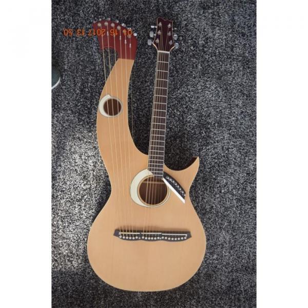 Custom Made Natural Finish Double Neck Harp Acoustic Guitar In Stock #1 image