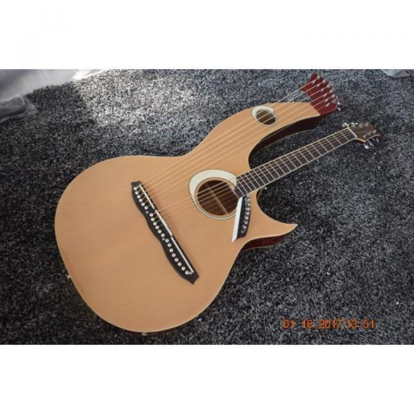 Custom Made Natural Finish Double Neck Harp Acoustic Guitar In Stock #8 image