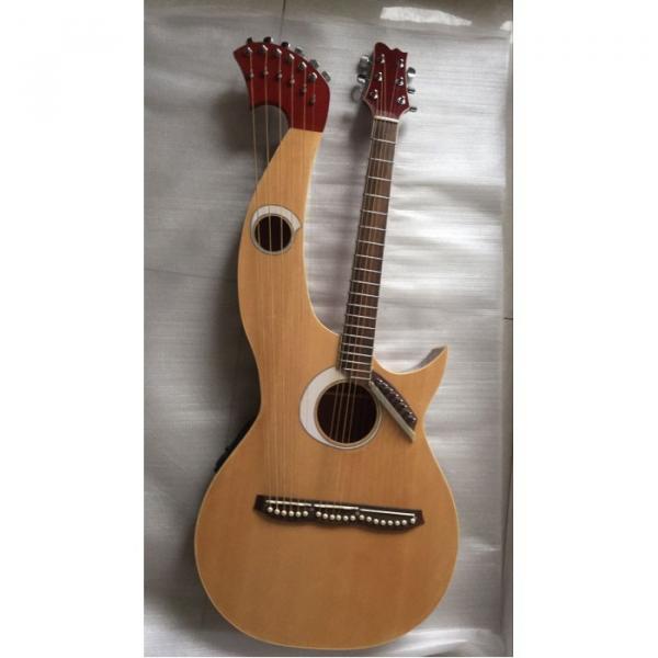 Custom Built Natural Double Neck Harp Acoustic Guitar #5 image