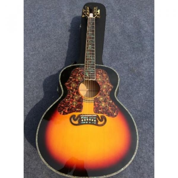 Custom J200 6 Strings Sunburst Burst Acoustic Guitar Real Abalone #1 image