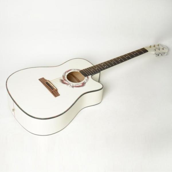 Beginner 41&quot; Cutaway Folk Acoustic Wooden Guitar White #4 image