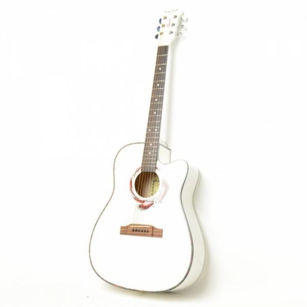 Beginner 41&quot; Cutaway Folk Acoustic Wooden Guitar White #5 image