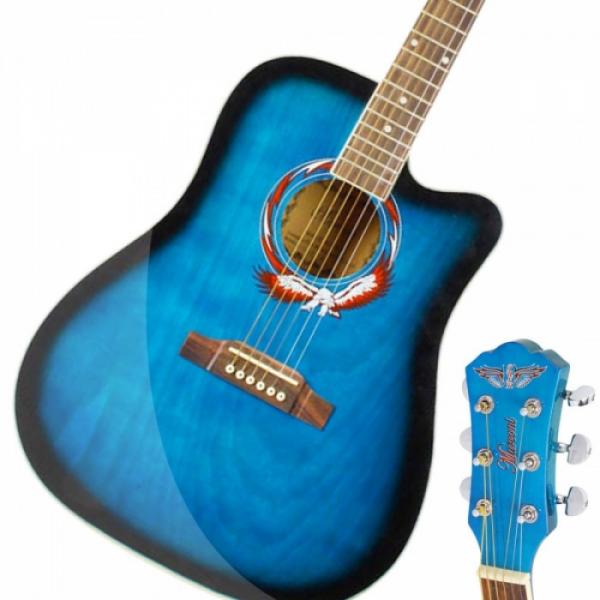 Beginner 41&quot; Cutaway Folk Acoustic Wooden Guitar Blue #1 image