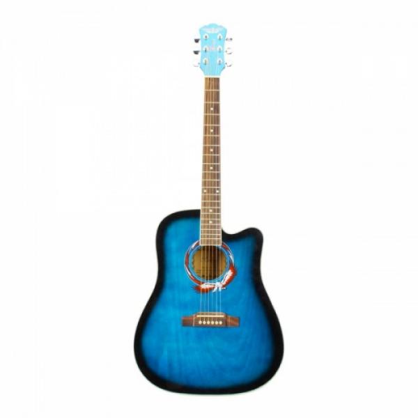 Beginner 41&quot; Cutaway Folk Acoustic Wooden Guitar Blue #3 image