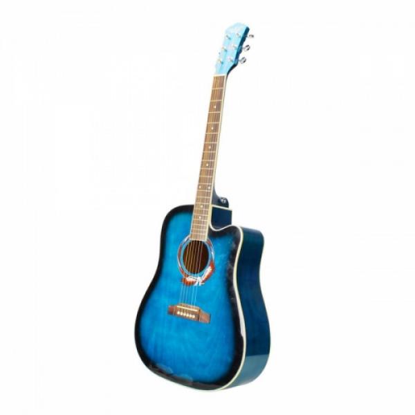 Beginner 41&quot; Cutaway Folk Acoustic Wooden Guitar Blue #4 image