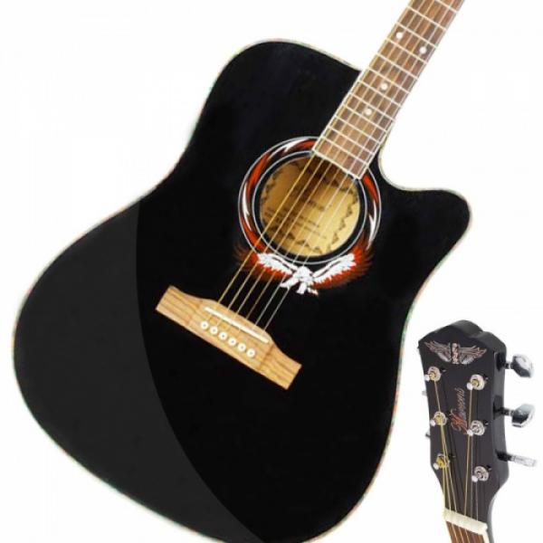 Beginner 41&quot; Cutaway Folk Acoustic Wooden Guitar Black #1 image