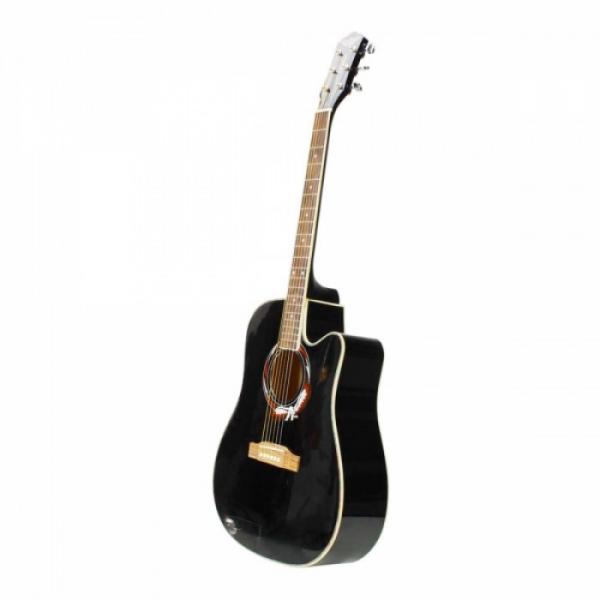 Beginner 41&quot; Cutaway Folk Acoustic Wooden Guitar Black #3 image