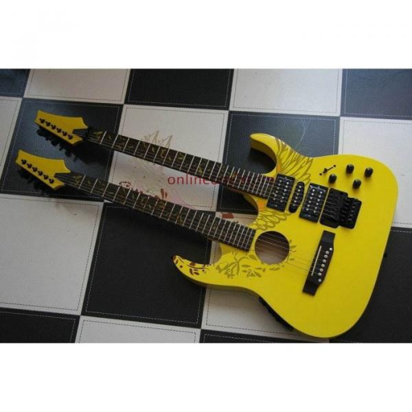 Custom Ibanez JEM 7V Yellow Double Neck Acoustic Electric 6 6 Strings Guitar #1 image