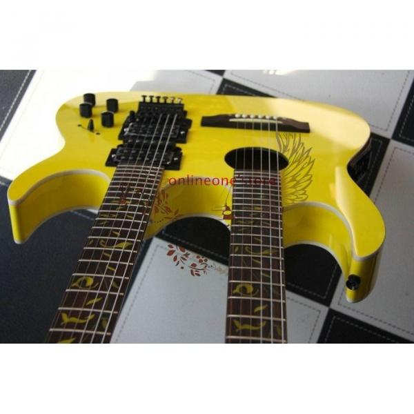 Custom Ibanez JEM 7V Yellow Double Neck Acoustic Electric 6 6 Strings Guitar #4 image