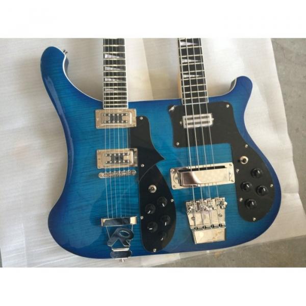 Custom 4003 Double Neck 4 String Bass 6 String Guitar Flame Maple Blue Wave Top #1 image