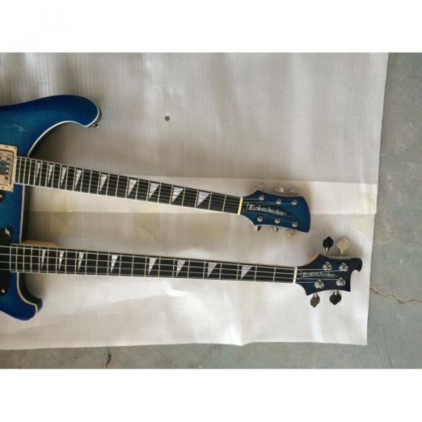 Custom 4003 Double Neck 4 String Bass 6 String Guitar Flame Maple Blue Wave Top #3 image