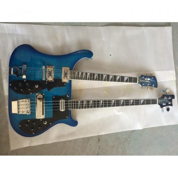 Custom 4003 Double Neck 4 String Bass 6 String Guitar Flame Maple Blue Wave Top #4 image