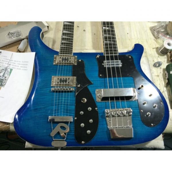 Custom 4003 Double Neck 4 String Bass 6 String Guitar Flame Maple Blue Wave Top #5 image