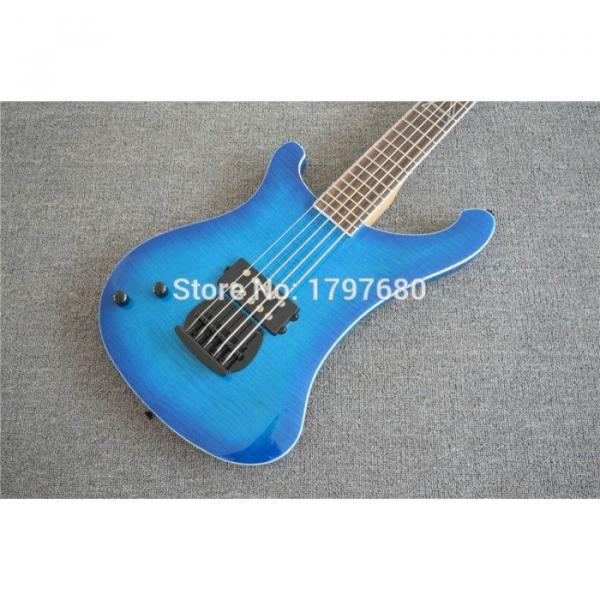 Custom 24 Frets Flame Maple Top Blue 4003 Neck Thru Body 5 String Bass #1 image