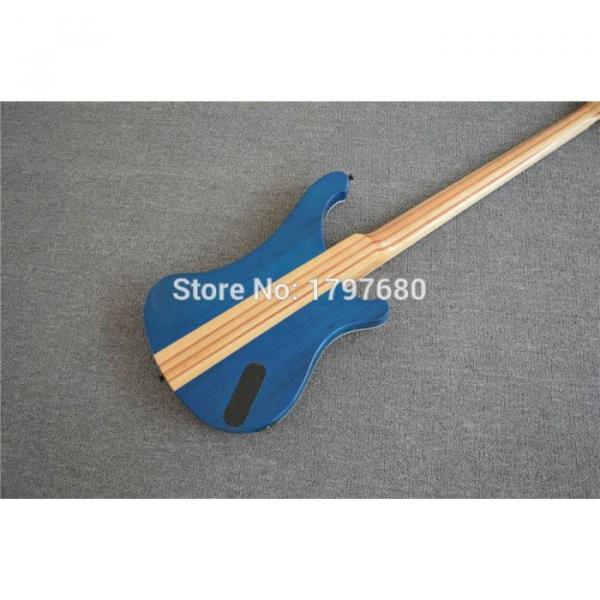 Custom 24 Frets Flame Maple Top Blue 4003 Neck Thru Body 5 String Bass #4 image