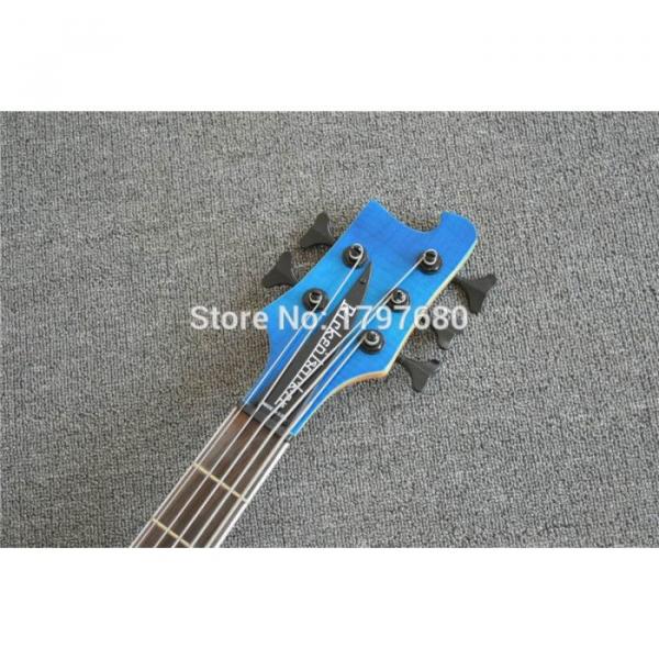 Custom 24 Frets Flame Maple Top Blue 4003 Neck Thru Body 5 String Bass #5 image