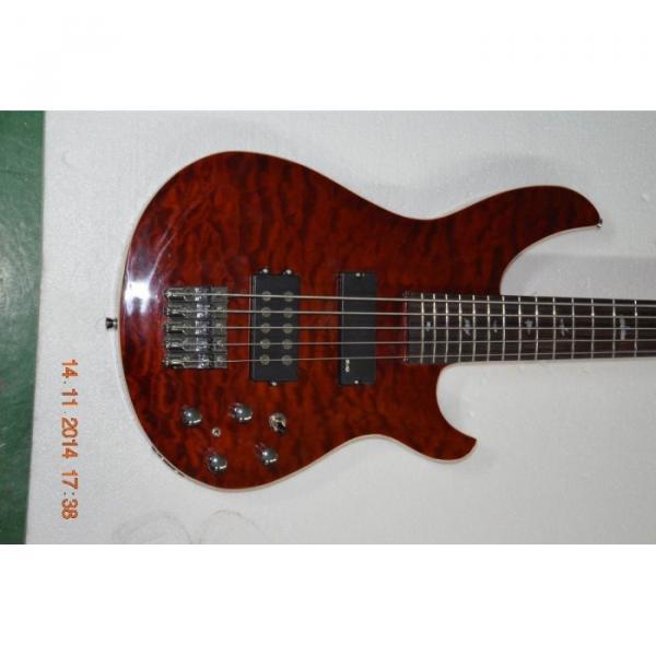 Custom Shop 5 Strings Red Brown Quilted Maple Body 9V Battery Bass #1 image