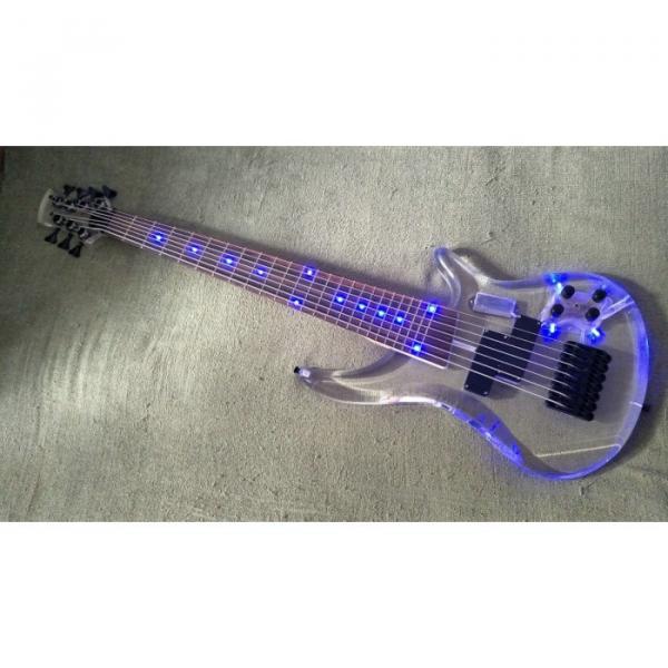 Custom Made H&amp;S Sequoia 7 String Acrylic Bass Blue LED Light Fretboard #1 image