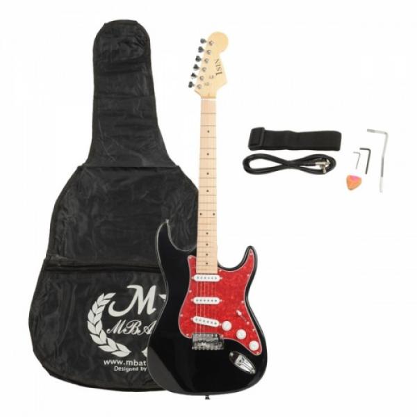 ST3 Pearl-shaped Pickguard Electric Guitar Black with Bag Strap Tool Pick #1 image