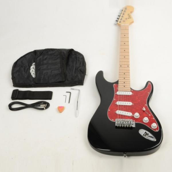 ST3 Pearl-shaped Pickguard Electric Guitar Black with Bag Strap Tool Pick #3 image