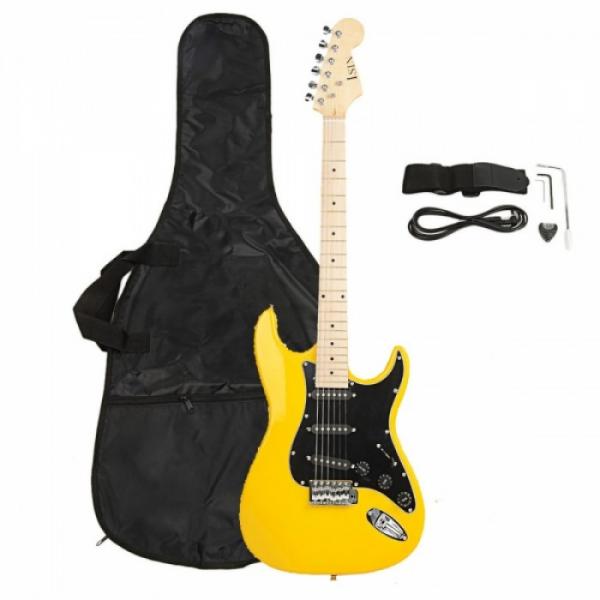 ST Black Pickguard Electric Guitar Yellow with Amplifier Bag Strap Tool Pick #1 image