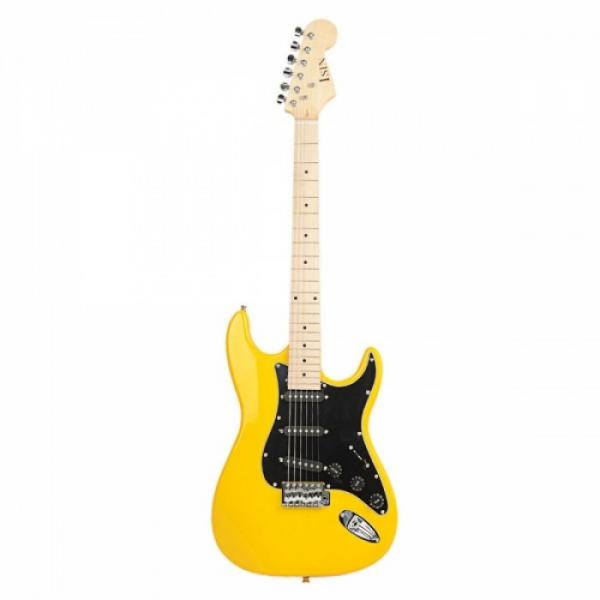 ST Black Pickguard Electric Guitar Yellow with Amplifier Bag Strap Tool Pick #3 image