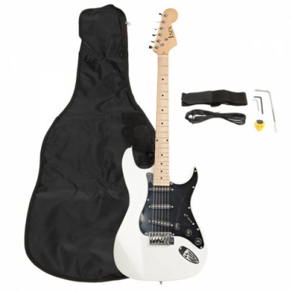 ST Black Pickguard Electric Guitar White with Amplifier Bag Strap Tool Pick #1 image