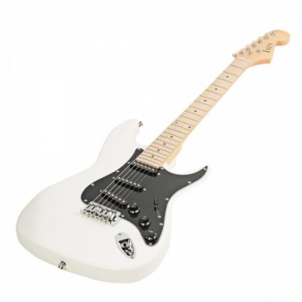 ST Black Pickguard Electric Guitar White with Amplifier Bag Strap Tool Pick #5 image