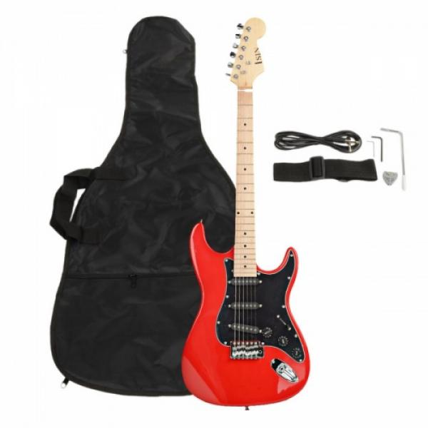 ST Black Pickguard Electric Guitar Red with Amplifier Bag Strap Tool Pick #1 image