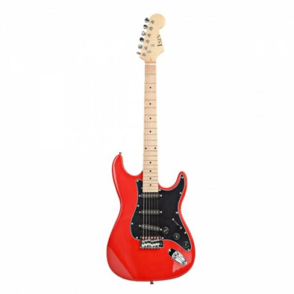 ST Black Pickguard Electric Guitar Red with Amplifier Bag Strap Tool Pick #3 image