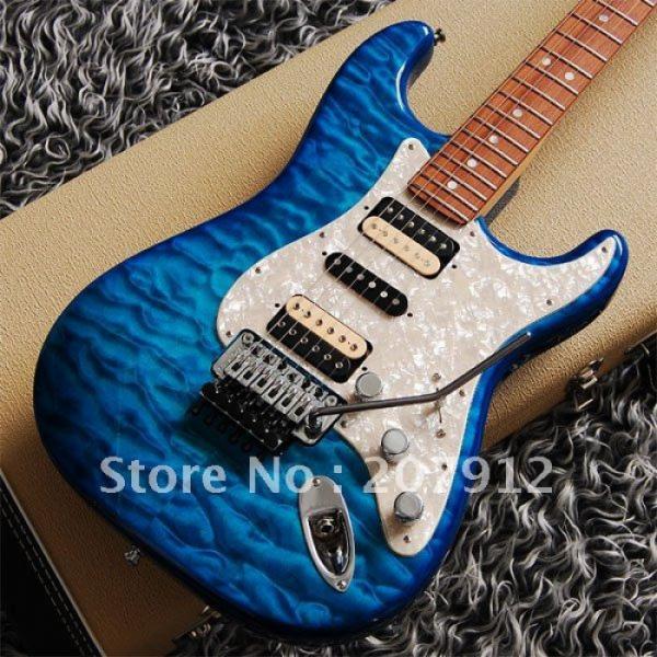 Custom Shop Strat Electric Guitar Transparent Whale Blue Quilted Floyd Rose Tremolo Maple Top #2 image