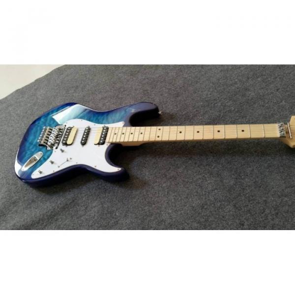 Custom Shop Strat Electric Guitar Transparent Whale Blue Quilted Floyd Rose Tremolo Maple Top #5 image