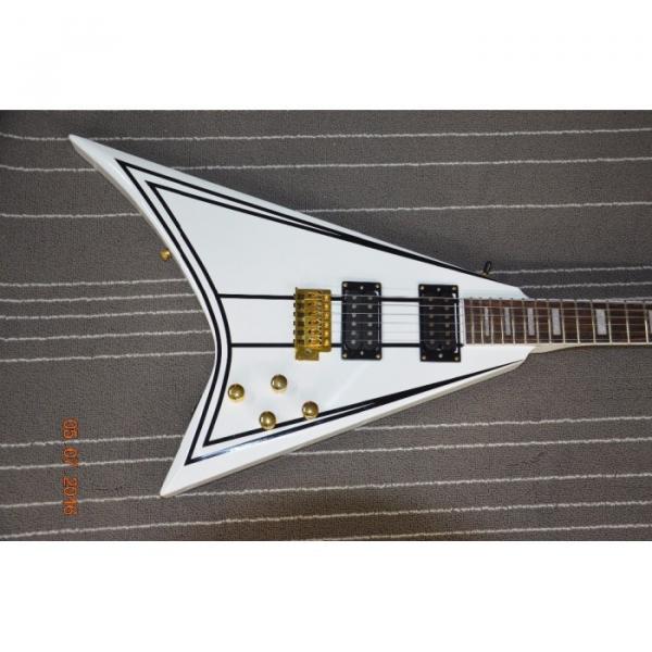 Custom Shop Flying V Jackson White Black Stripe Electric Guitar #4 image