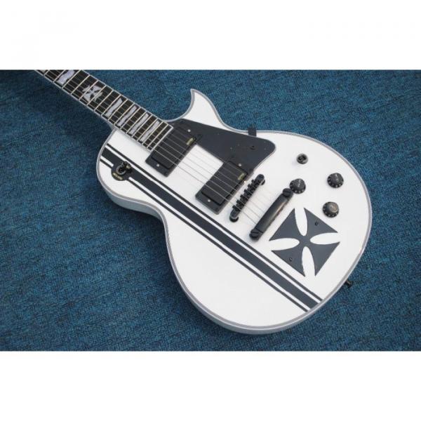 Custom Made ESP Metallica James Hetfield Iron Cross  Snow White w/ Stripes Graphic Electric Guitar #1 image