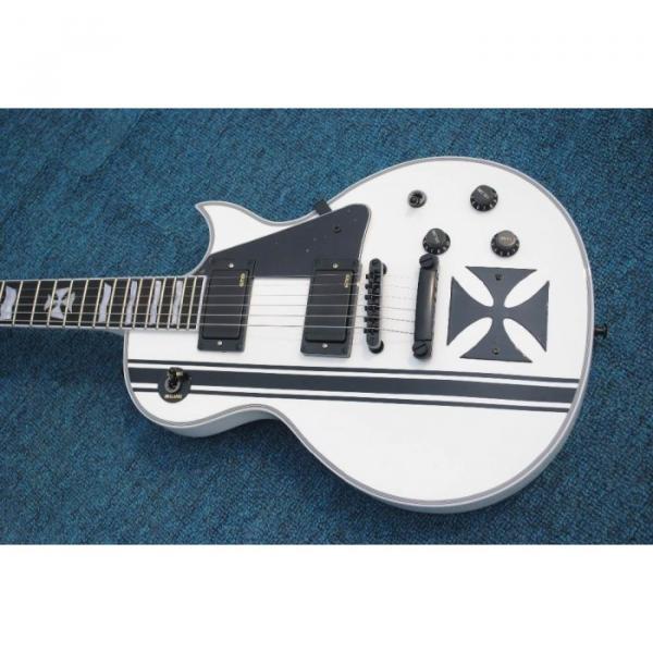 Custom Made ESP Metallica James Hetfield Iron Cross  Snow White w/ Stripes Graphic Electric Guitar #2 image
