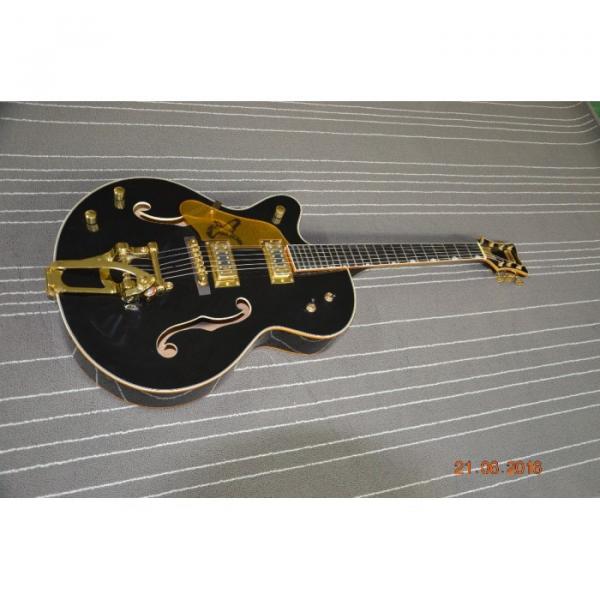 Custom Left Handed Gretsch Falcon Black Gold Pickuguard Electric Guitar #1 image